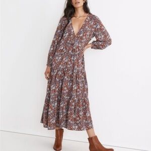 Madewell Challis Wrap Midi Dress in Woodland Floral .